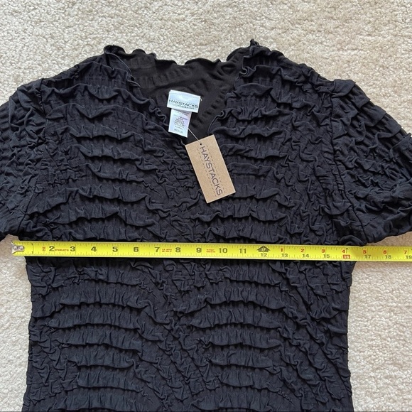 Haystack Waffle Textured Top Black 3/4 Sleeves V-neck Women's Size M - Picture 14 of 16